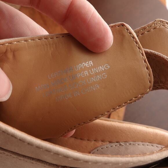 Earth Sandals Womens SZ 9.5B Taupe Adina Leather Wedge Ankle Wrap Boho Festival - Picture 13 of 16